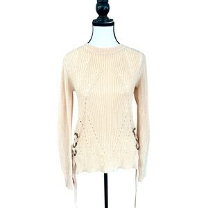 Peach Knit Sweater with Side Lace-Up Detail